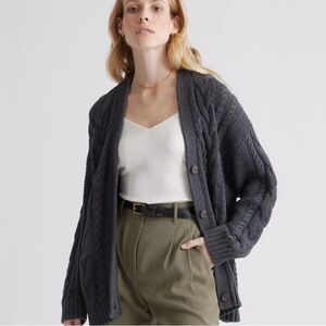 Quince 100% Organic Cotton Oversized Cable Cardigan In Charcoal